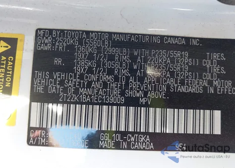 2014 Lexus Rx 350 z USA, uszkodzony, nr VIN 2T2ZK1BA1EC139009